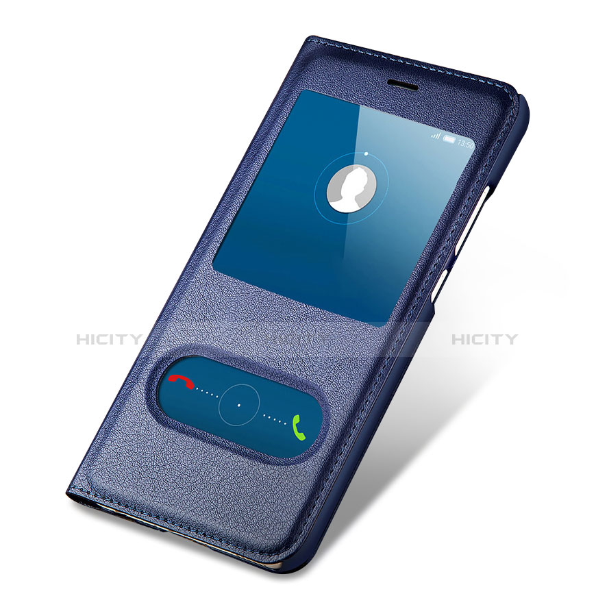 Coque Portefeuille Livre Cuir R06 pour Huawei P9 Lite (2017) Bleu Plus