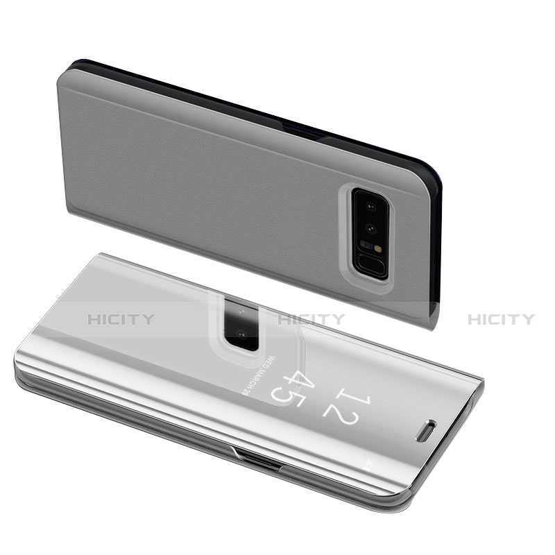 Coque Portefeuille Livre Cuir S01 pour Samsung Galaxy Note 8 Argent Plus