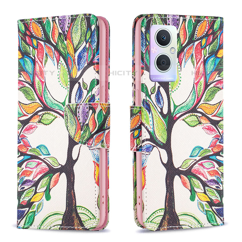 Coque Portefeuille Motif Fantaisie Livre Cuir Etui Clapet B01F pour Oppo Reno8 Lite 5G Vert Plus