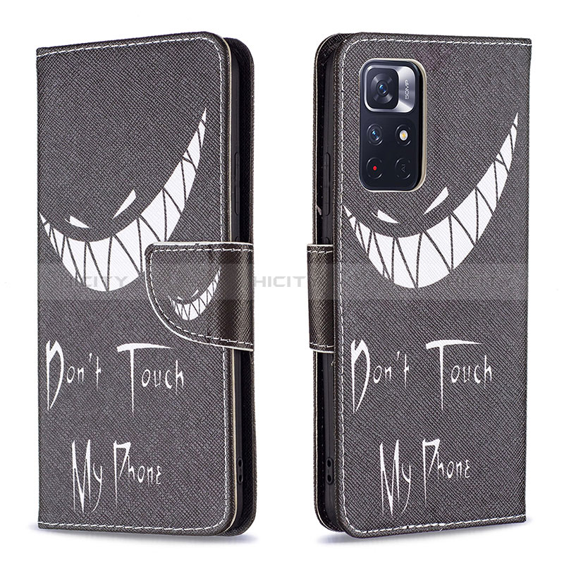 Coque Portefeuille Motif Fantaisie Livre Cuir Etui Clapet B01F pour Xiaomi Poco M4 Pro 5G Noir Plus