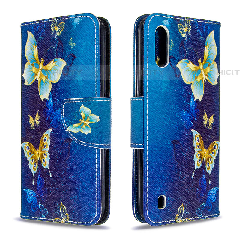Coque Portefeuille Motif Fantaisie Livre Cuir Etui Clapet B03F pour Samsung Galaxy A01 SM-A015 Bleu Royal Plus