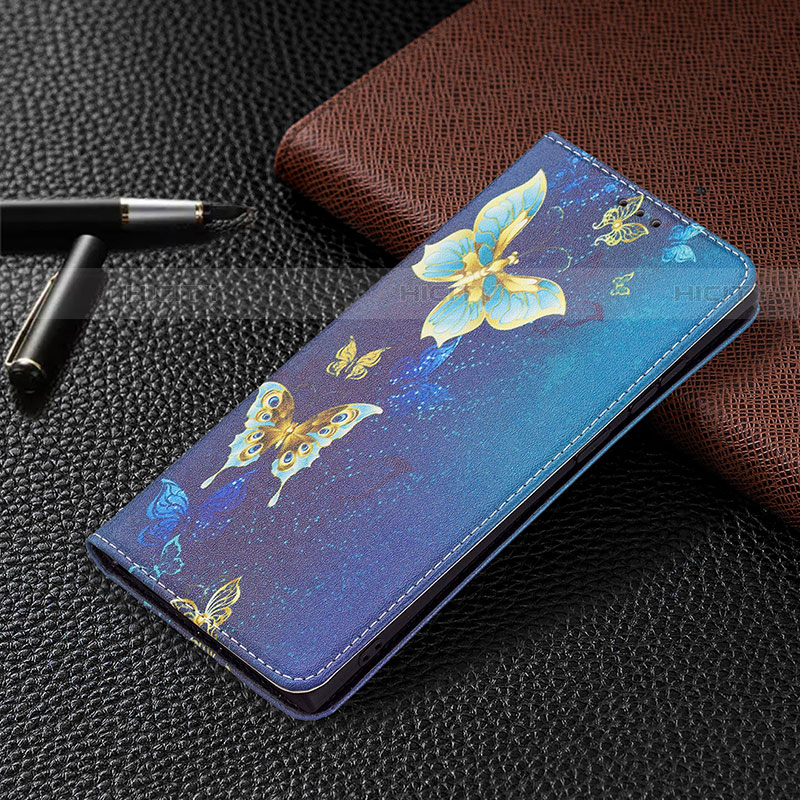 Coque Portefeuille Motif Fantaisie Livre Cuir Etui Clapet B03F pour Samsung Galaxy S21 Ultra 5G Bleu Royal Plus