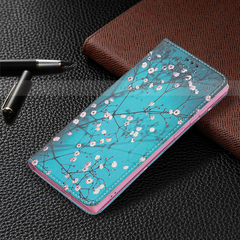 Coque Portefeuille Motif Fantaisie Livre Cuir Etui Clapet B03F pour Samsung Galaxy S21 Ultra 5G Cyan Plus