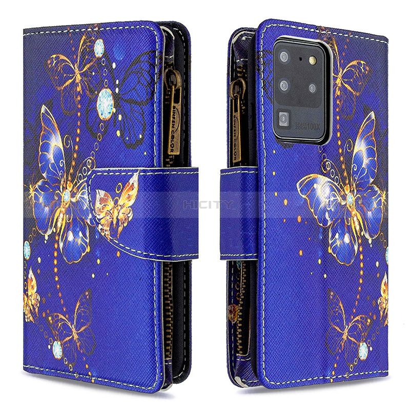 Coque Portefeuille Motif Fantaisie Livre Cuir Etui Clapet B04F pour Samsung Galaxy S20 Ultra Bleu Royal Plus