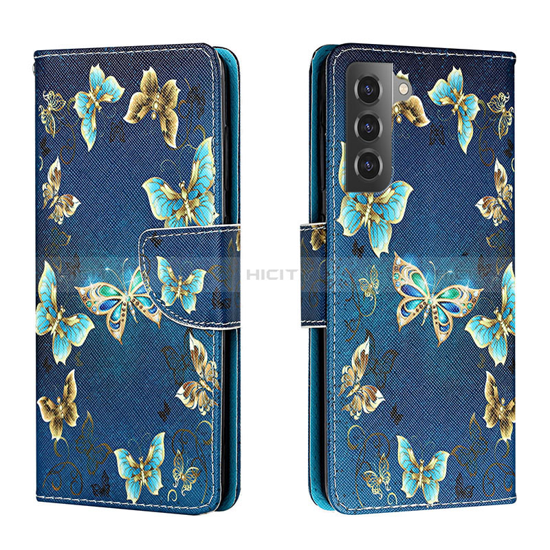 Coque Portefeuille Motif Fantaisie Livre Cuir Etui Clapet H01X pour Samsung Galaxy S22 5G Bleu Royal Plus