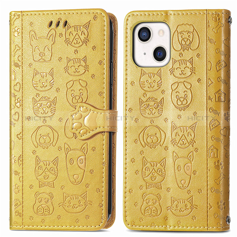 Coque Portefeuille Motif Fantaisie Livre Cuir Etui Clapet H11 pour Apple iPhone 15 Jaune Plus