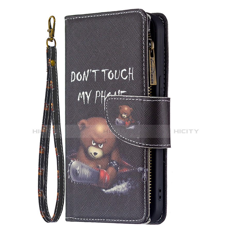 Coque Portefeuille Motif Fantaisie Livre Cuir Etui Clapet L03 pour Apple iPhone 14 Noir Plus