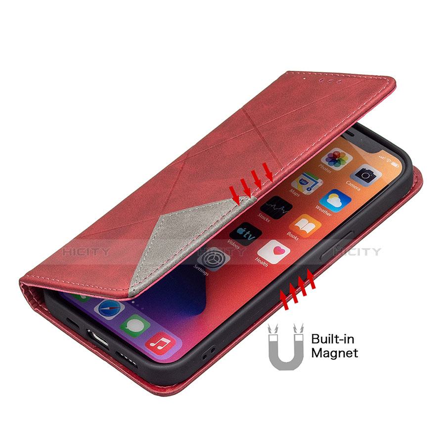 Coque Portefeuille Motif Fantaisie Livre Cuir Etui Clapet L04 pour Apple iPhone 13 Pro Rouge Plus