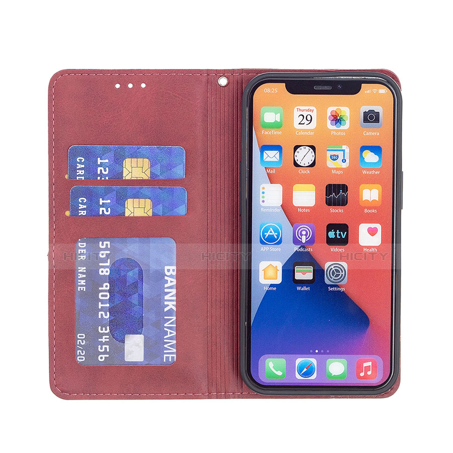 Coque Portefeuille Motif Fantaisie Livre Cuir Etui Clapet L04 pour Apple iPhone 14 Rouge Plus