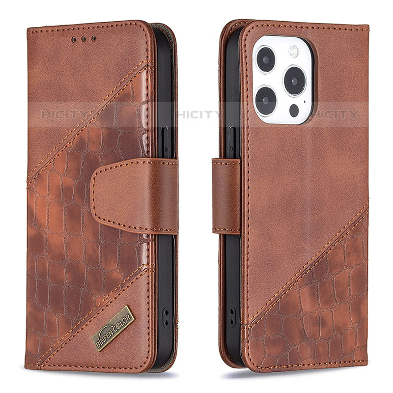 Coque Portefeuille Motif Fantaisie Livre Cuir Etui Clapet L05 pour Apple iPhone 15 Pro Marron Plus