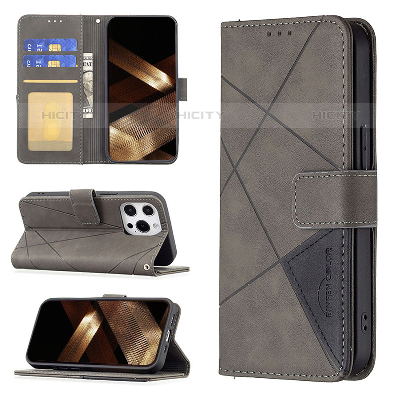 Coque Portefeuille Motif Fantaisie Livre Cuir Etui Clapet L06 pour Apple iPhone 15 Pro Gris Plus