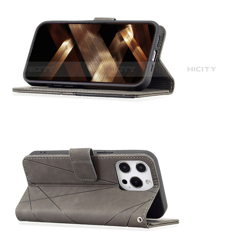 Coque Portefeuille Motif Fantaisie Livre Cuir Etui Clapet L06 pour Apple iPhone 15 Pro Gris Plus