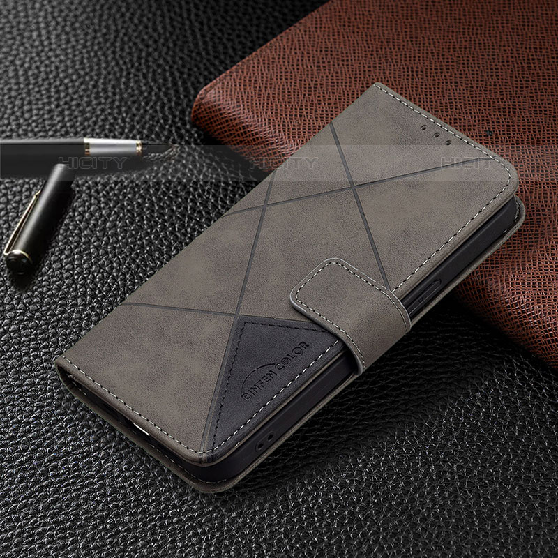 Coque Portefeuille Motif Fantaisie Livre Cuir Etui Clapet L06 pour Apple iPhone 15 Pro Gris Plus