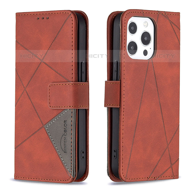 Coque Portefeuille Motif Fantaisie Livre Cuir Etui Clapet L06 pour Apple iPhone 15 Pro Marron Plus