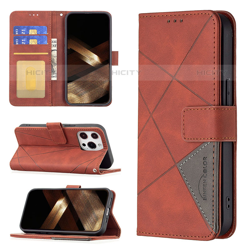 Coque Portefeuille Motif Fantaisie Livre Cuir Etui Clapet L06 pour Apple iPhone 15 Pro Marron Plus