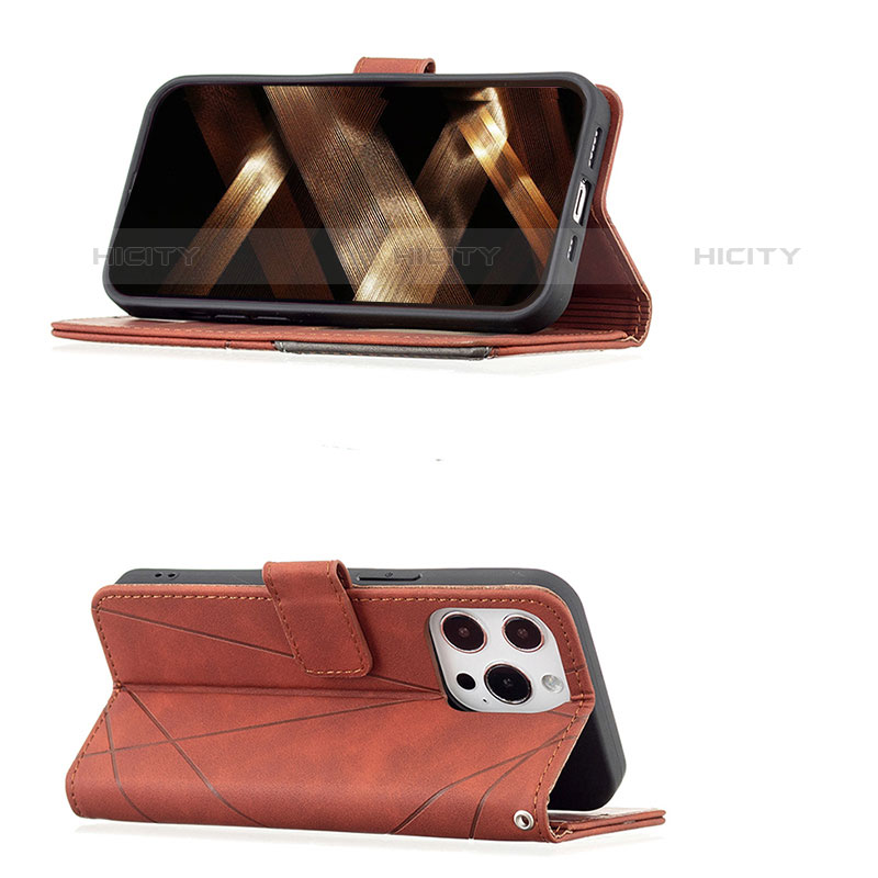 Coque Portefeuille Motif Fantaisie Livre Cuir Etui Clapet L06 pour Apple iPhone 15 Pro Marron Plus