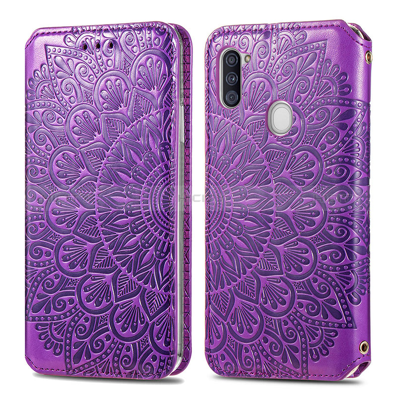 Coque Portefeuille Motif Fantaisie Livre Cuir Etui Clapet S01D pour Samsung Galaxy M11 Violet Plus