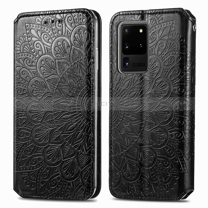 Coque Portefeuille Motif Fantaisie Livre Cuir Etui Clapet S01D pour Samsung Galaxy S20 Ultra Noir Plus