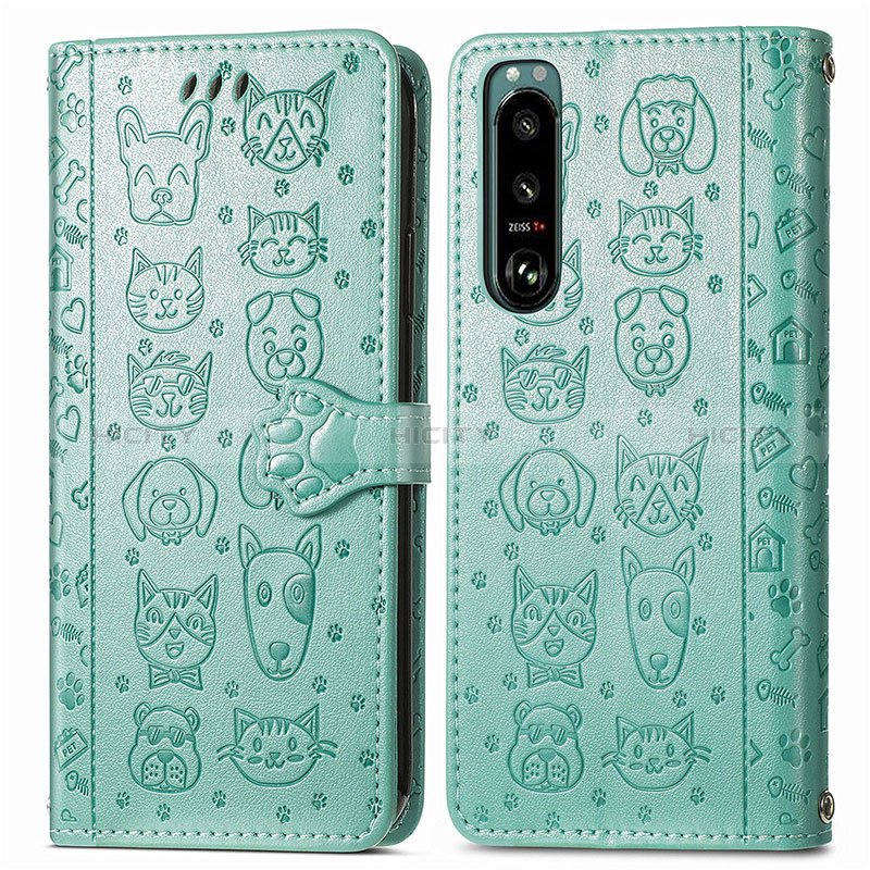 Coque Portefeuille Motif Fantaisie Livre Cuir Etui Clapet S03D pour Sony Xperia 5 IV Vert Plus