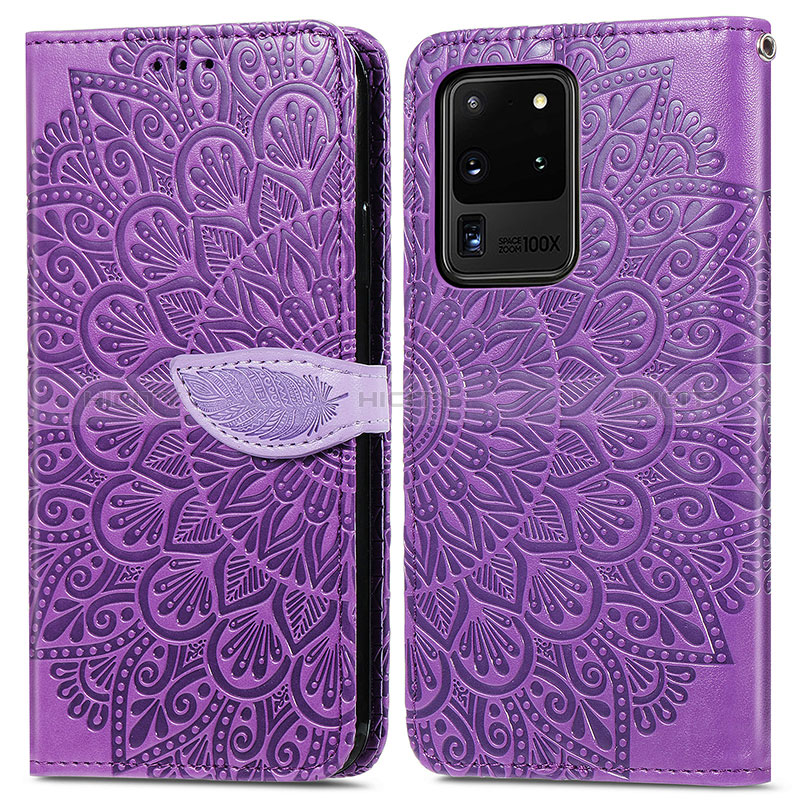 Coque Portefeuille Motif Fantaisie Livre Cuir Etui Clapet S04D pour Samsung Galaxy S20 Ultra 5G Violet Plus