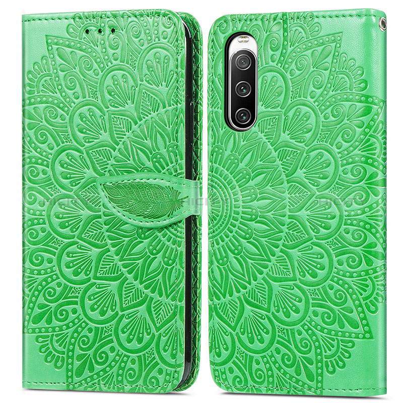 Coque Portefeuille Motif Fantaisie Livre Cuir Etui Clapet S04D pour Sony Xperia 10 V Vert Plus