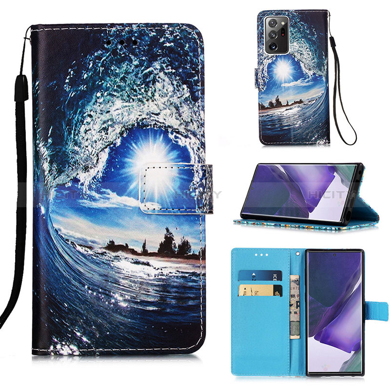 Coque Portefeuille Motif Fantaisie Livre Cuir Etui Clapet Y02B pour Samsung Galaxy Note 20 Ultra 5G Bleu Royal Plus