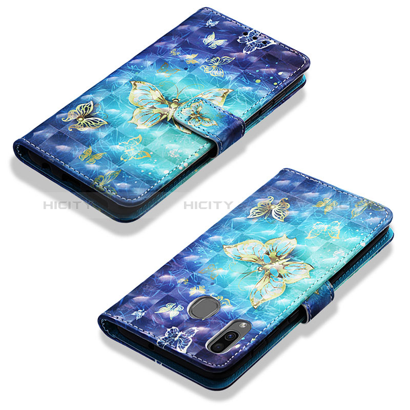 Coque Portefeuille Motif Fantaisie Livre Cuir Etui Clapet Y03B pour Samsung Galaxy A30 Bleu Ciel Plus