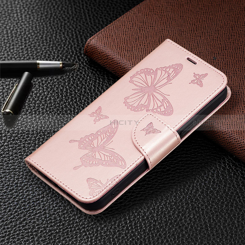 Coque Portefeuille Papillon Livre Cuir Etui Clapet B01F pour Huawei Honor X7a Or Rose Plus