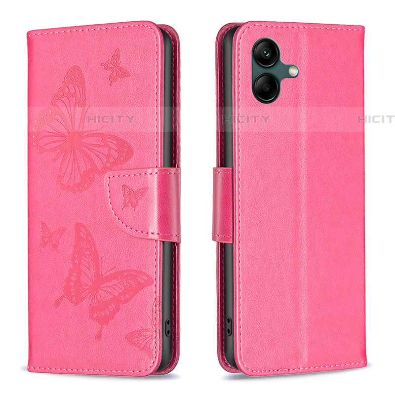 Coque Portefeuille Papillon Livre Cuir Etui Clapet B01F pour Samsung Galaxy A04E Rose Rouge Plus