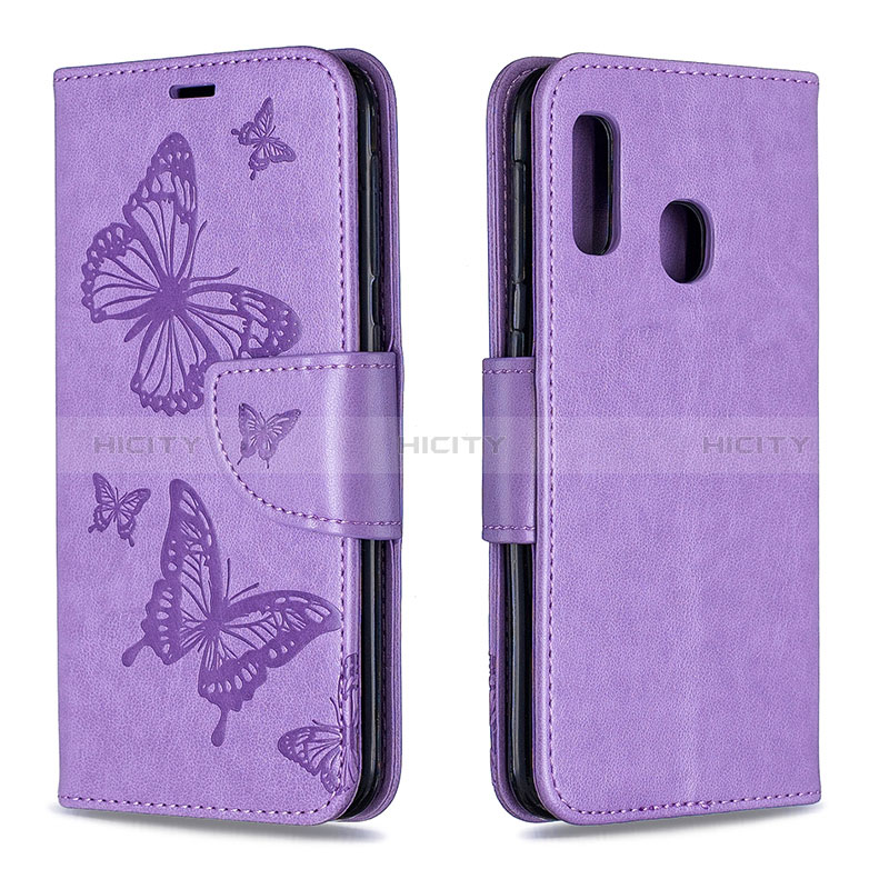 Coque Portefeuille Papillon Livre Cuir Etui Clapet B01F pour Samsung Galaxy A20e Violet Clair Plus