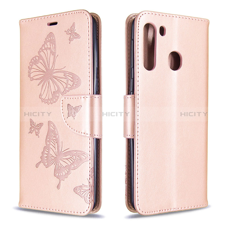 Coque Portefeuille Papillon Livre Cuir Etui Clapet B01F pour Samsung Galaxy A21 Or Rose Plus