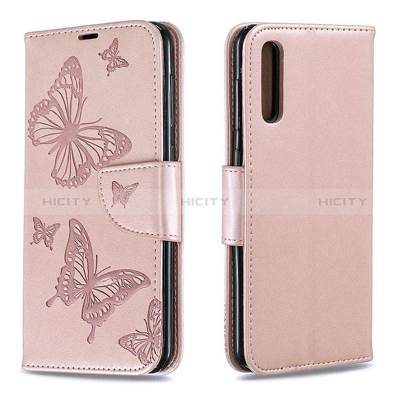 Coque Portefeuille Papillon Livre Cuir Etui Clapet B01F pour Samsung Galaxy A50 Or Rose Plus