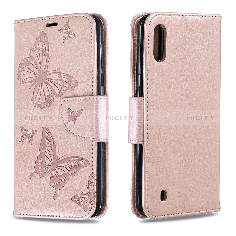 Coque Portefeuille Papillon Livre Cuir Etui Clapet B01F pour Samsung Galaxy M10 Or Rose Plus