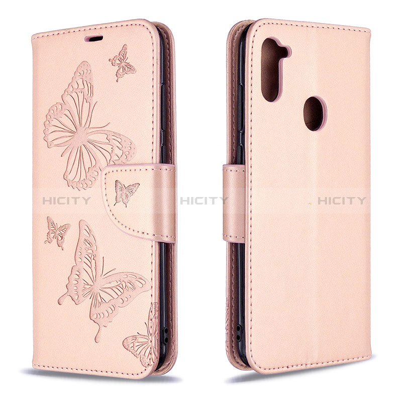 Coque Portefeuille Papillon Livre Cuir Etui Clapet B01F pour Samsung Galaxy M11 Or Rose Plus