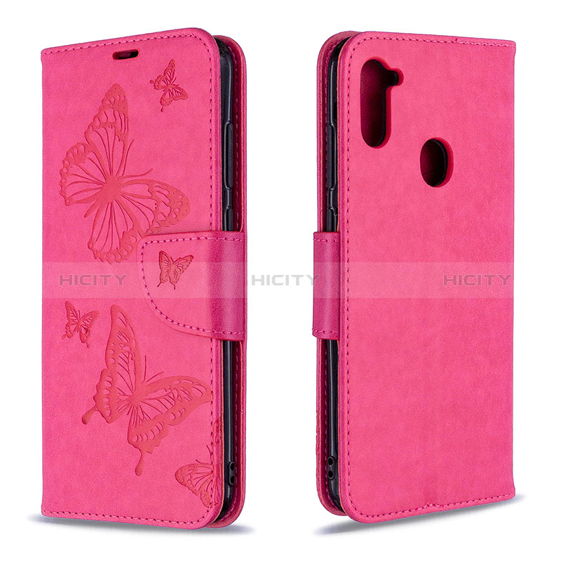 Coque Portefeuille Papillon Livre Cuir Etui Clapet B01F pour Samsung Galaxy M11 Rose Rouge Plus