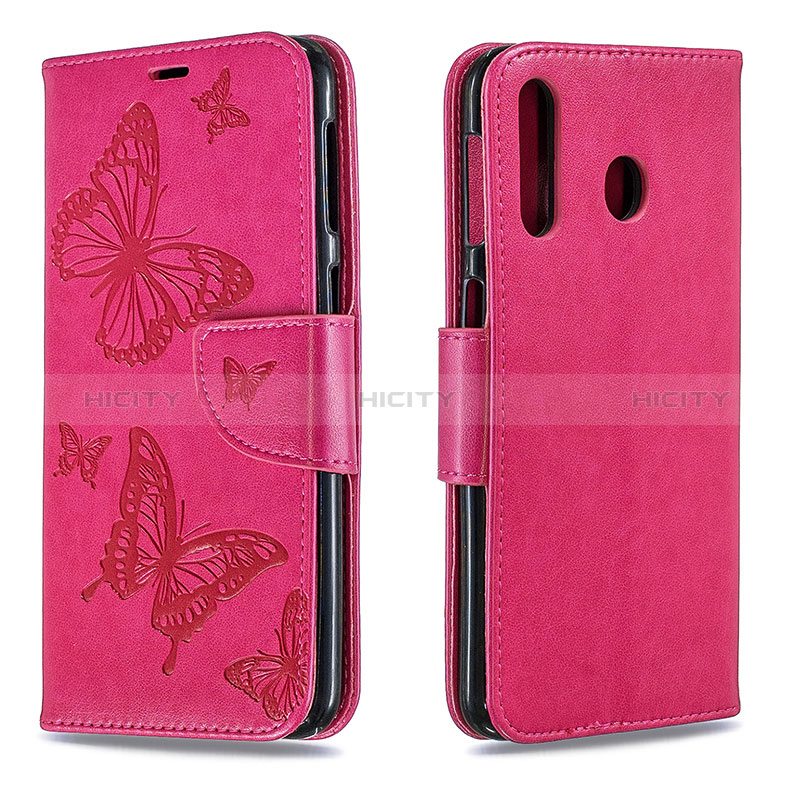 Coque Portefeuille Papillon Livre Cuir Etui Clapet B01F pour Samsung Galaxy M30 Rose Rouge Plus