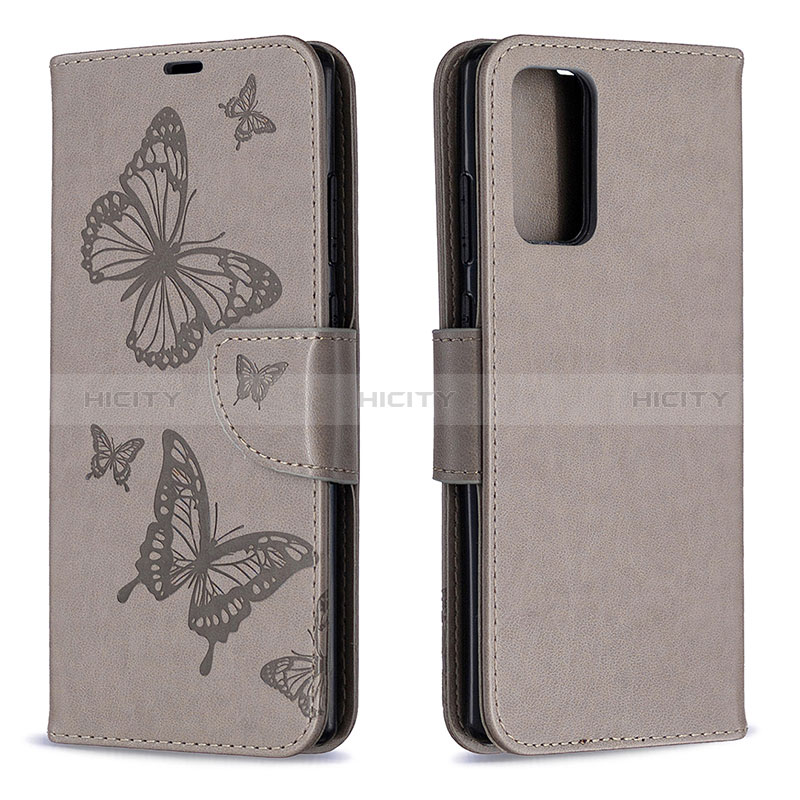 Coque Portefeuille Papillon Livre Cuir Etui Clapet B01F pour Samsung Galaxy Note 20 5G Gris Plus