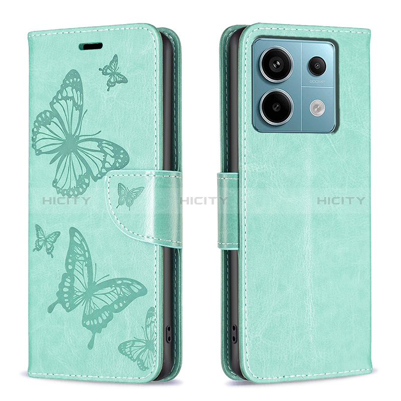 Coque Portefeuille Papillon Livre Cuir Etui Clapet B01F pour Xiaomi Redmi Note 13 Pro 5G Vert Plus
