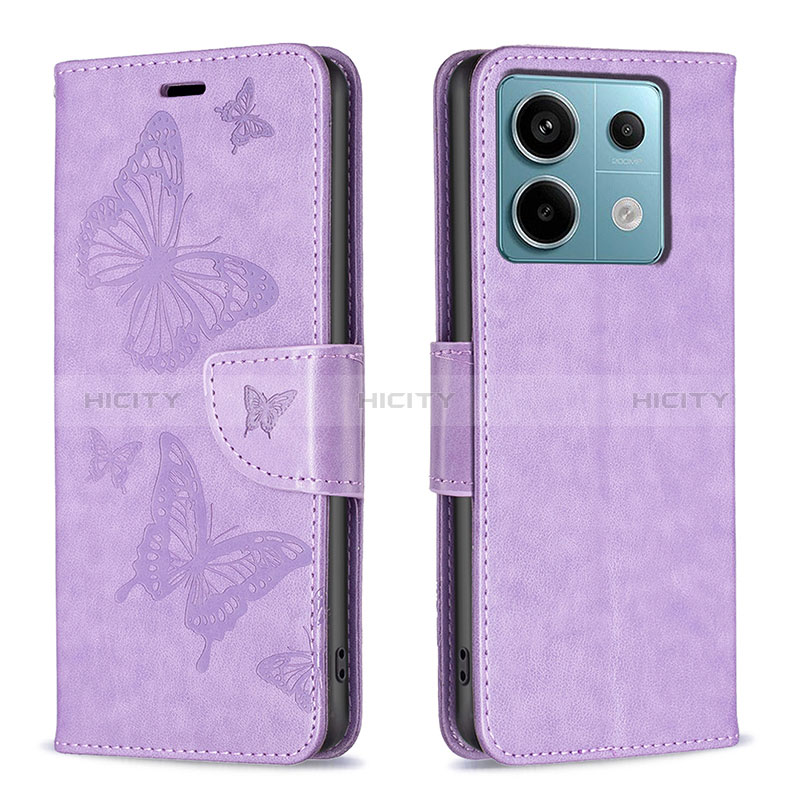 Coque Portefeuille Papillon Livre Cuir Etui Clapet B01F pour Xiaomi Redmi Note 13 Pro 5G Violet Clair Plus