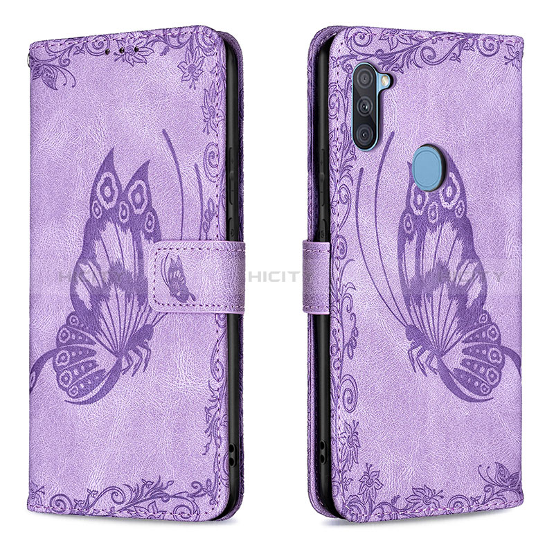 Coque Portefeuille Papillon Livre Cuir Etui Clapet B02F pour Samsung Galaxy M11 Violet Clair Plus