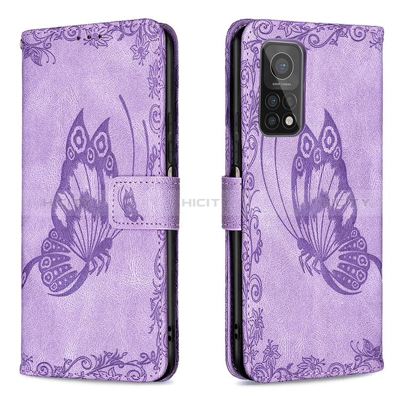 Coque Portefeuille Papillon Livre Cuir Etui Clapet B02F pour Xiaomi Mi 10T 5G Violet Clair Plus