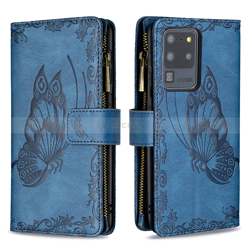 Coque Portefeuille Papillon Livre Cuir Etui Clapet B03F pour Samsung Galaxy S20 Ultra Bleu Plus
