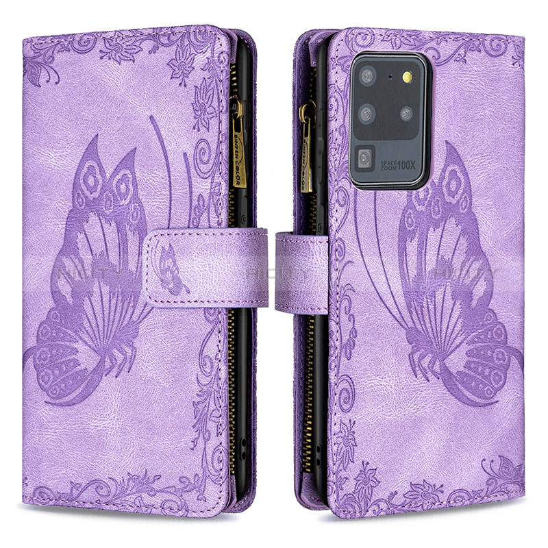 Coque Portefeuille Papillon Livre Cuir Etui Clapet B03F pour Samsung Galaxy S20 Ultra Violet Clair Plus