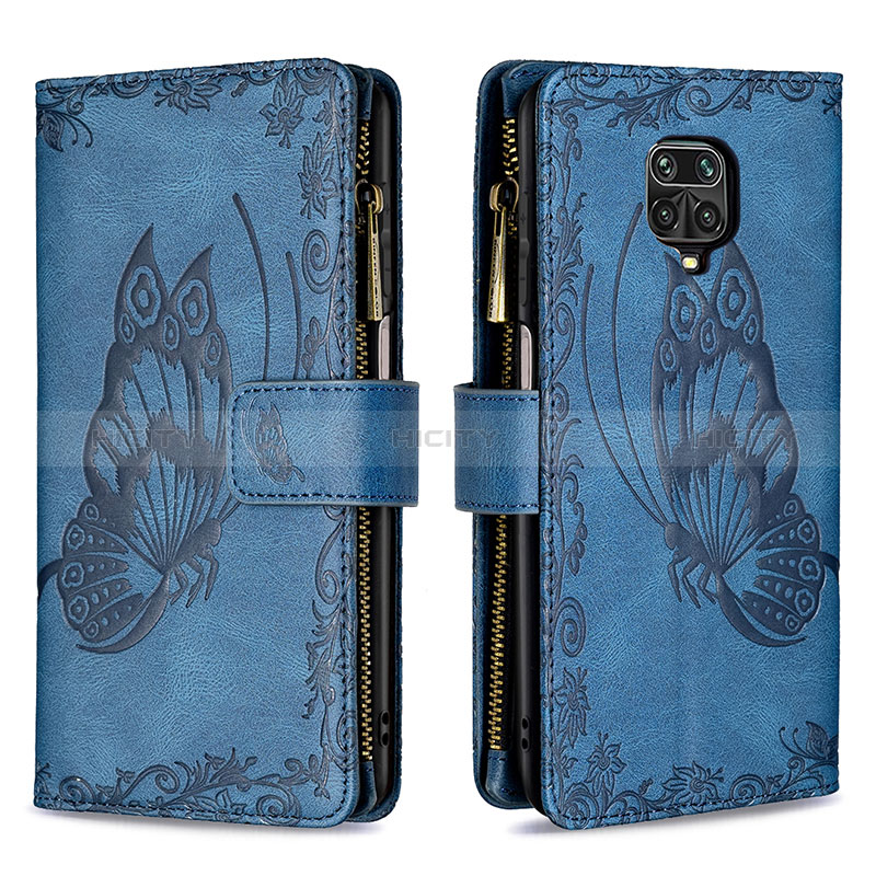 Coque Portefeuille Papillon Livre Cuir Etui Clapet B03F pour Xiaomi Redmi Note 9 Pro Max Bleu Plus