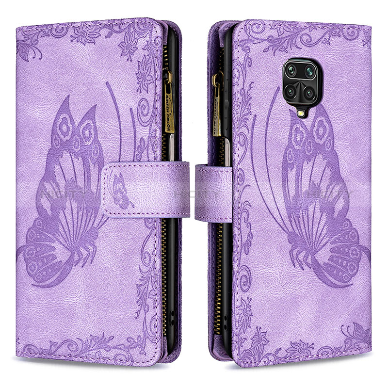 Coque Portefeuille Papillon Livre Cuir Etui Clapet B03F pour Xiaomi Redmi Note 9 Pro Violet Clair Plus