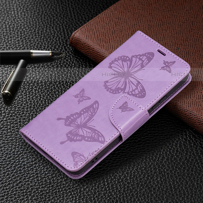 Coque Portefeuille Papillon Livre Cuir Etui Clapet B13F pour Samsung Galaxy S21 5G Violet Clair Plus