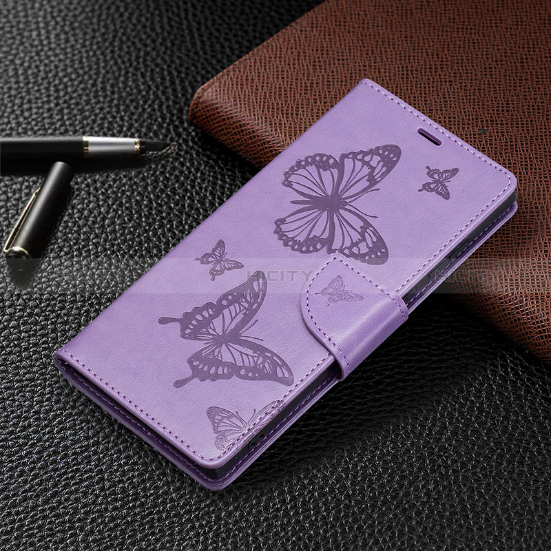 Coque Portefeuille Papillon Livre Cuir Etui Clapet B13F pour Samsung Galaxy S24 Ultra 5G Violet Clair Plus