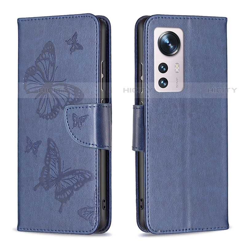 Coque Portefeuille Papillon Livre Cuir Etui Clapet B13F pour Xiaomi Mi 12 Pro 5G Bleu Plus