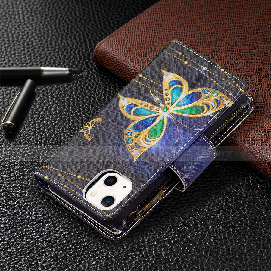 Coque Portefeuille Papillon Livre Cuir Etui Clapet L01 pour Apple iPhone 14 Noir Plus
