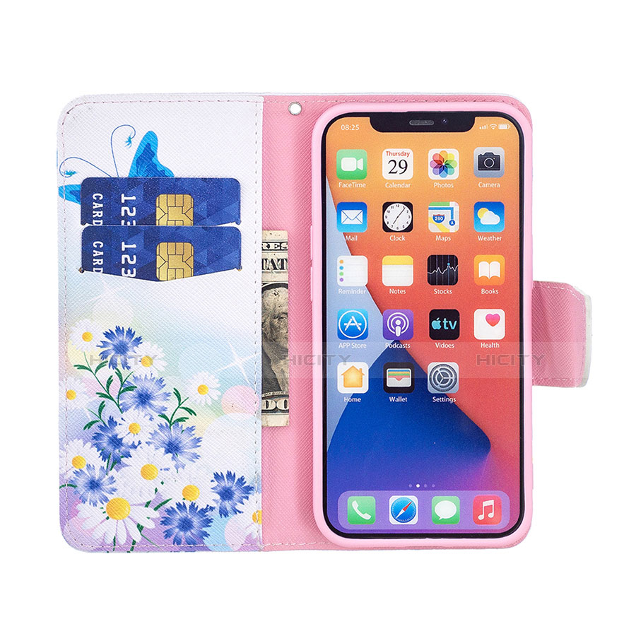 Coque Portefeuille Papillon Livre Cuir Etui Clapet L01 pour Apple iPhone 14 Plus Bleu Plus